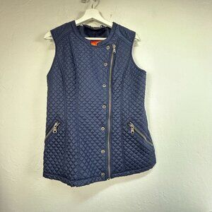Women's Zip Up Quilted Military Moto Vest Medium Blue Lined Zip Pockets Casual